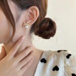 New Style Temperament White Color Wedding Bow Pearl Earrings