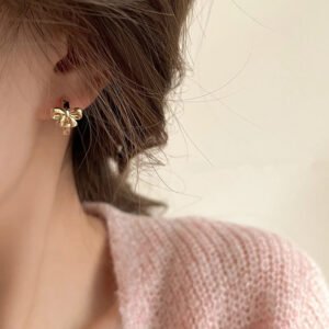 Small Gold Bow Hoop Earrings for Women